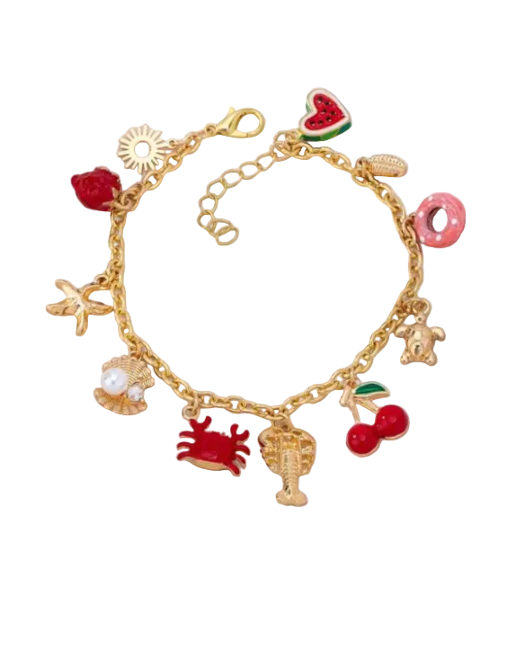 red enamel cherry crab bracelet