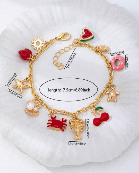 red enamel cherry crab bracelet
