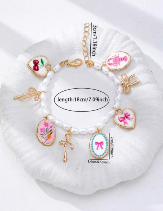 pink bow hearts pendant bracelet